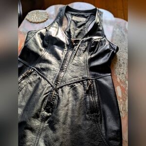 Wilson's Vintage Black Leather Sleeveless Moto Zip Dress Large Curves